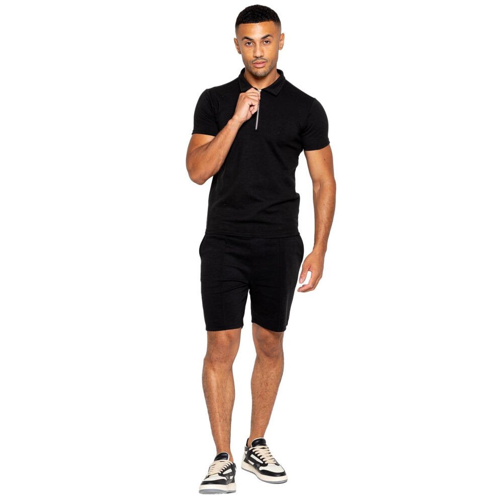 (S, Black) Enzo Mens Polo Tracksuit Set