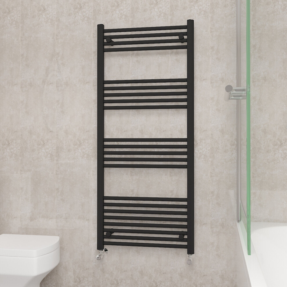 (1400x600mm, Black) NRG Straight Central Heating Towel Rail Bathroom Heated Rad Radiators Ladder Warmer