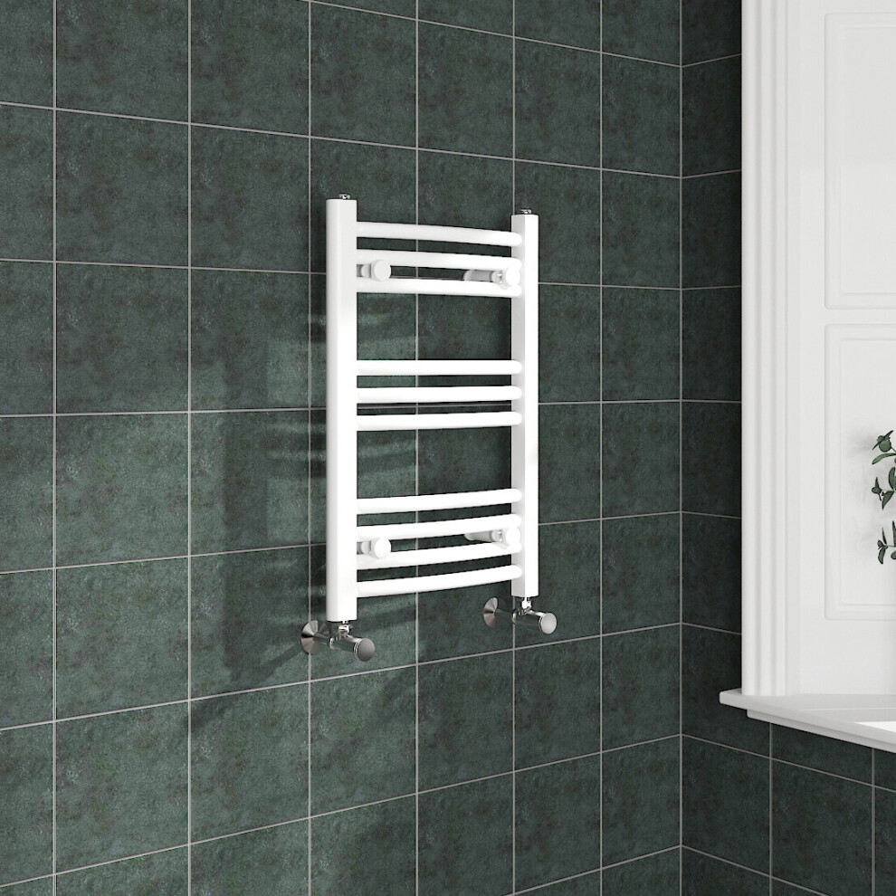 (600x400mm, White) NRG Curved Central Heating Towel Rail Bathroom Heated Rad Radiators Ladder Warmer