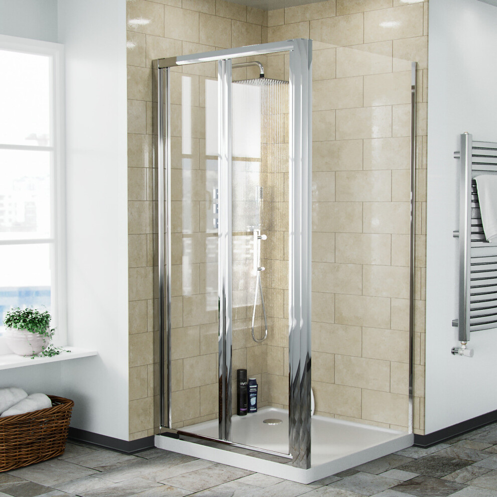Nes Home Square Shower Enclosure Suite, Bi-Fold Shower Enclosure, Tray, Waste, Close Coupled Toilet