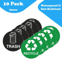 (10) Weatherproof Trash & Recycle Bin Vinyl Stickers - 85mm