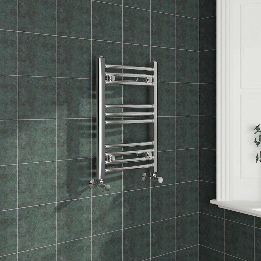 (600x400mm, Chrome) NRG Curved Central Heating Towel Rail Bathroom Heated Rad Radiators Ladder Warmer