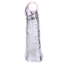 (Transparent, 16.5cm) Extension Reusable Penis Sex Toy Enlarge Sleeve Ring Full Cover Penis Delay