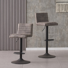 (Matte Suede Grey) Set of 2 Bar Stools Swivel Height Adjustable Chair