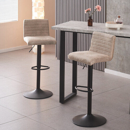 (2x BarStools, Suede BEIGE) Swivel Bar Chairs
