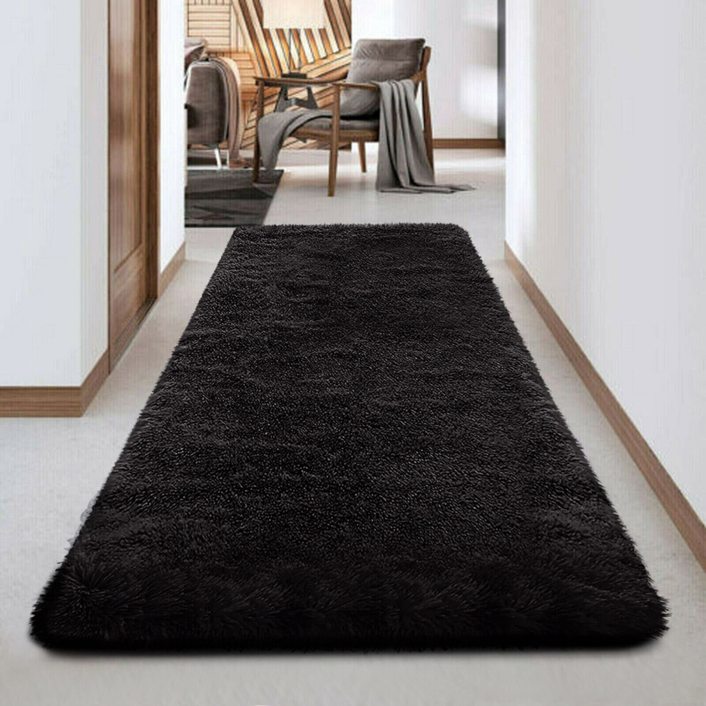 (Black, 80 x 300 cm) Non-Slip Runner Rugs Bedroom Living Room Door Mats