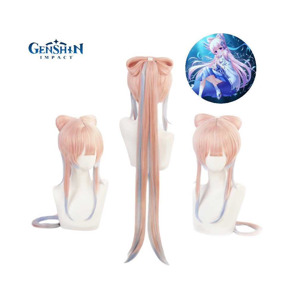 Veishet Unisex Blue,Pink Sangonomiya Genshin Impact Kokomi Wig Cosplay Prop Pink Blue Hair Hairpiece Bow