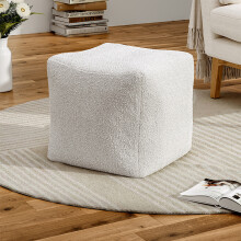 Unstuffed Square Pouf Cover Ottoman Footstool, White