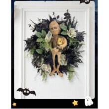 Halloween Mummy Wreath Indoor Outdoor Horror Decor Wall Hanging Front Door Welcome Sign Porch Decorations for Home 50CM