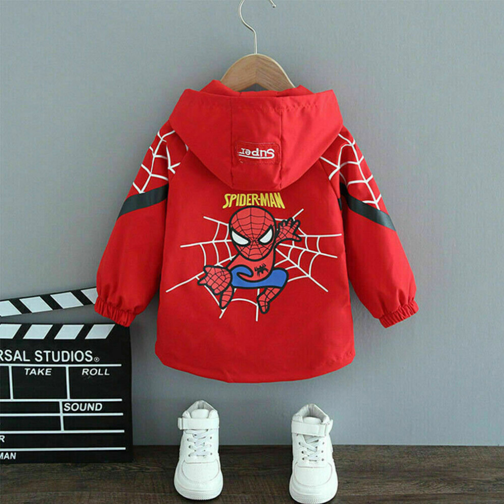 (  Red,   100/2-3 Years) Boys Spiderman Windbreaker Jacket Spring Autumn Kids Hoodie Outerwear 1-6 Years