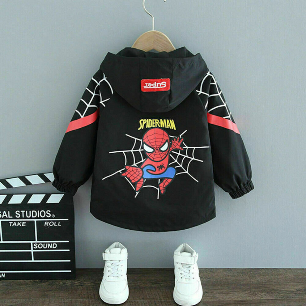 (  Black,   100/2-3 Years) Boys Spiderman Windbreaker Jacket Spring Autumn Kids Hoodie Outerwear 1-6 Years