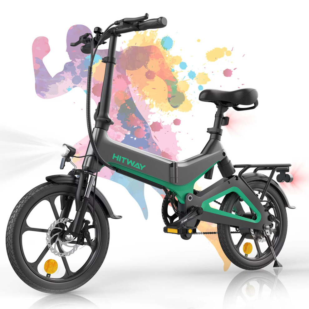 (Green) HITWAY Electric Bike 250W 16" Fold E bike, up 70KM