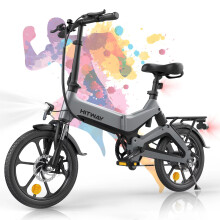 (Gray) HITWAY Electric Bike 250W 16" Fold E bike, up 70KM