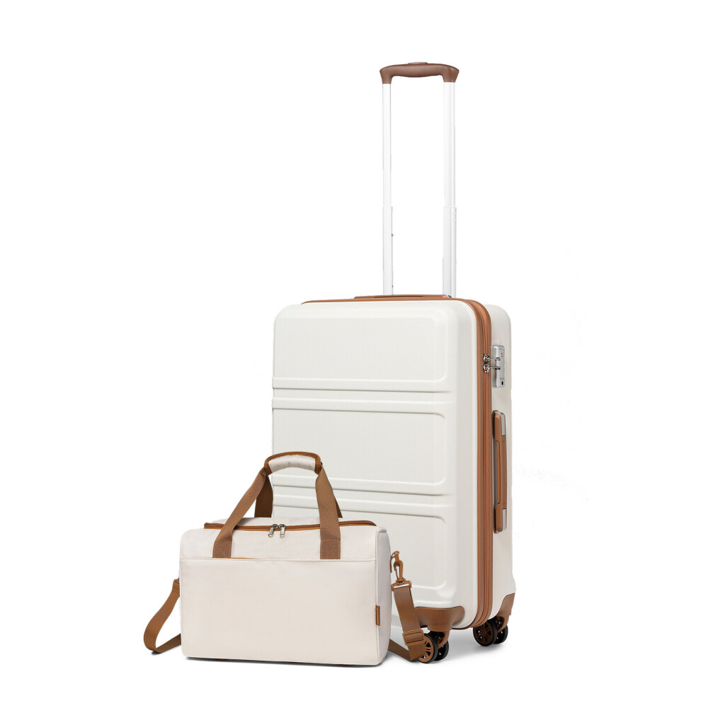 Kono (20 Inch+Travel Bag) 20/24/28 Inch Abs Hard Shell Suitcase Set Trolley Hand Cabin Luggage & Travel Bag-Cream Black