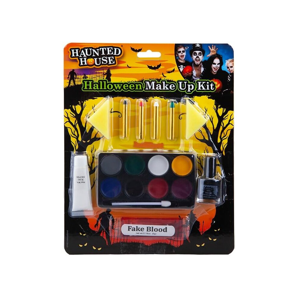 Halloween Make Up Kit Kids & Adults Face Paint Makeup Spooky Scary Fancy Dress Up Family Pack With Fake Blood