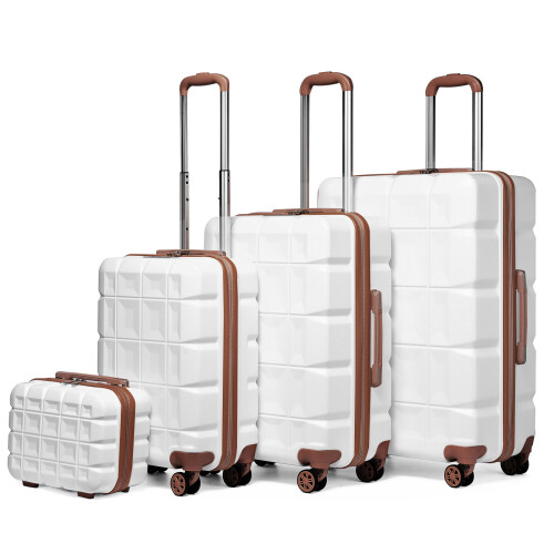 (White) 1 or 4 Pieces Lightweight Hard Shell ABS Suitcase With TSA Lock