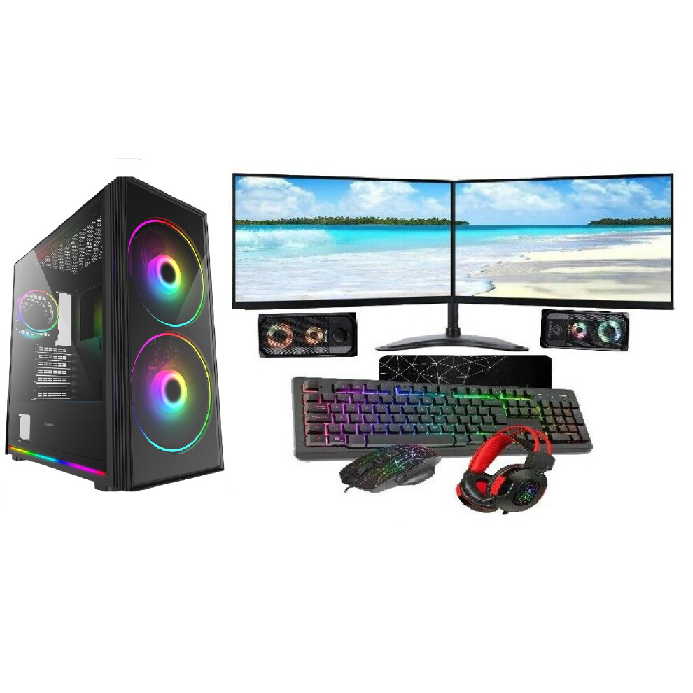 Gaming PC Core i5 16GB RAM 1TB+128GB SSD GT1030 2GB 2x22 Monitor Dual Stand SNIPER