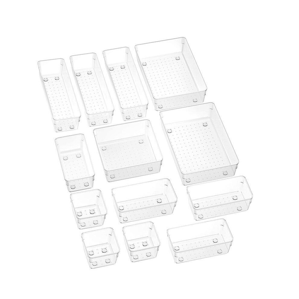 (13 PCS) 25 Desk Drawer Organizer Trays Clear Plastic Storage Boxes Divider for Makeup