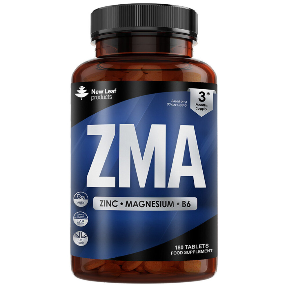 New Leaf Products ZMA Supplement - 180 Tablets Zinc Magnesium & Vitamin B6 - Muscle, Sleep Support 3 Month Supply