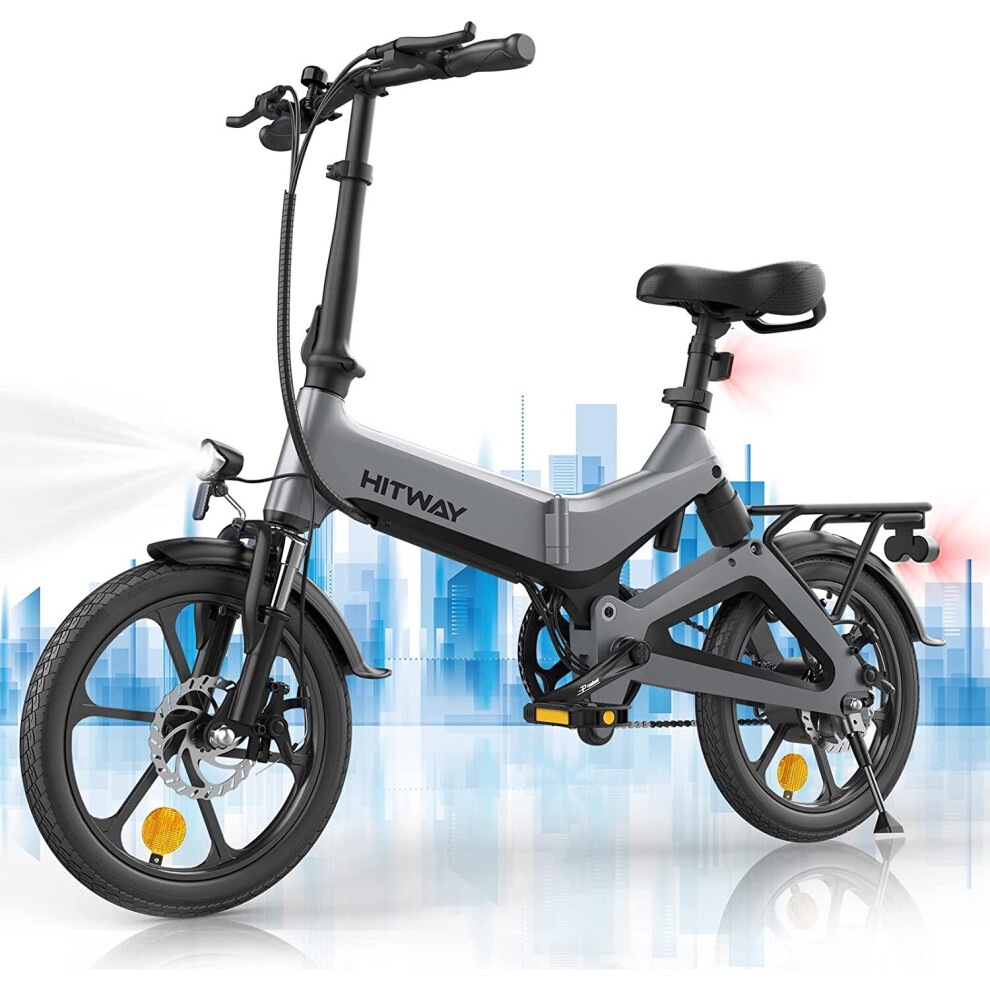 (Gray) HITWAY Electric Bike 250W 16" Fold E bike, up 70KM