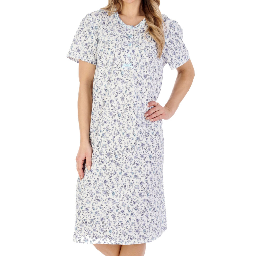 (Grey, UK 10/12) Slenderella Ladies Ditsy Floral Jersey Cotton Short Sleeve Nightdress