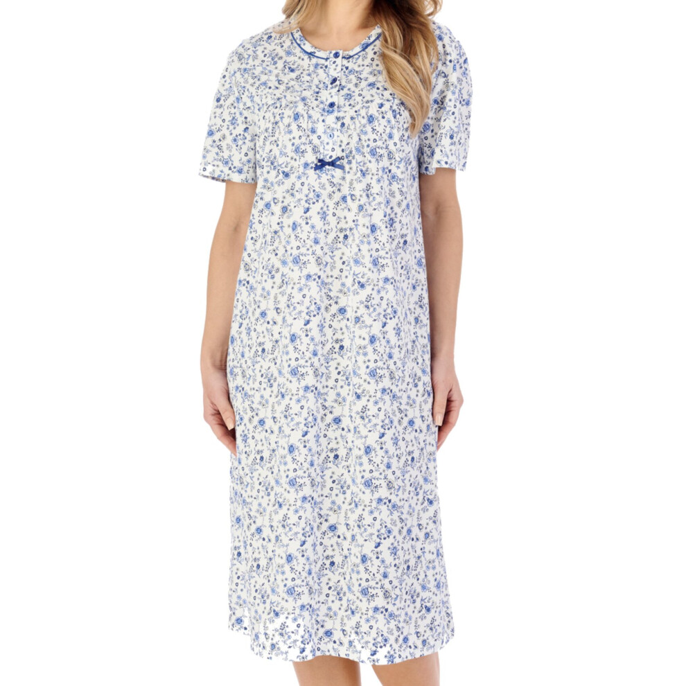 (Blue, UK 20/22) Slenderella Ladies Ditsy Floral Jersey Cotton Short Sleeve Nightdress