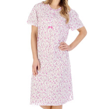 (Pink, UK 24/26) Slenderella Ladies Ditsy Floral Jersey Cotton Short Sleeve Nightdress