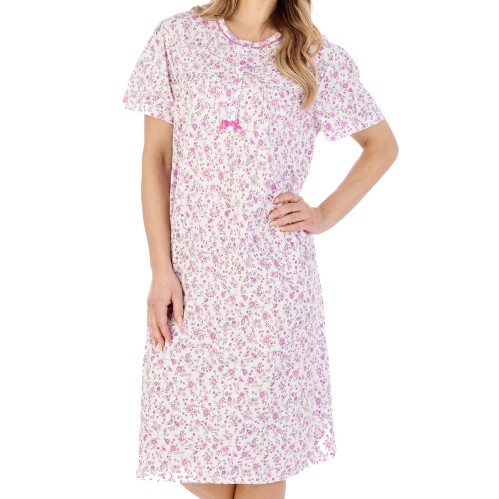 (Pink, UK 24/26) Slenderella Ladies Ditsy Floral Jersey Cotton Short Sleeve Nightdress