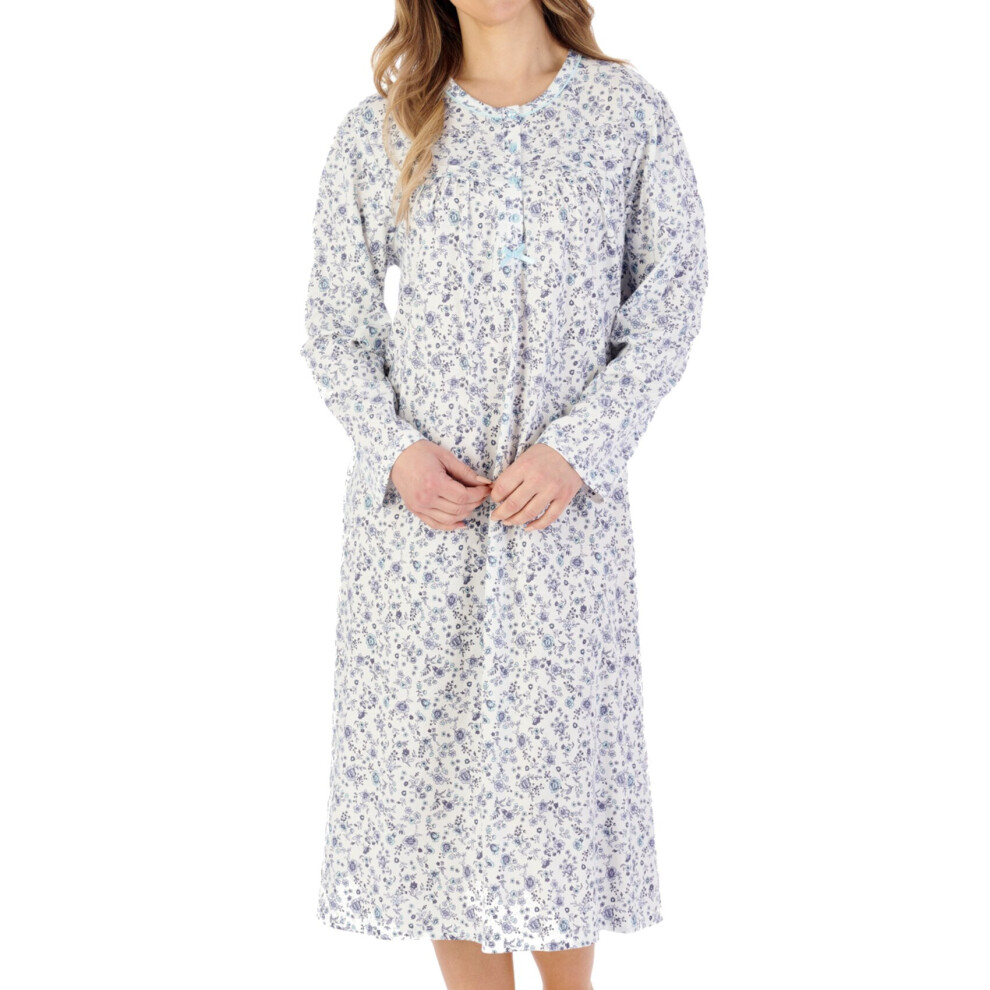 (Grey, UK 16/18) Slenderella Ladies Ditsy Floral Jersey Cotton Long Sleeve Nightdress