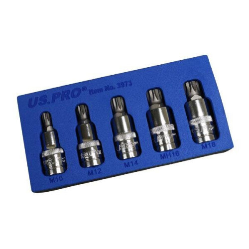 us pro US PRO Tools 5PC 1/2" DR Triple Square Bit Socket Set In EVA Tray M10 - M18 3973 1
