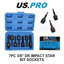 US PRO Tools 7PC 3/8" DR Impact Star Torx Bit Sockets Set T20 - T50 3990