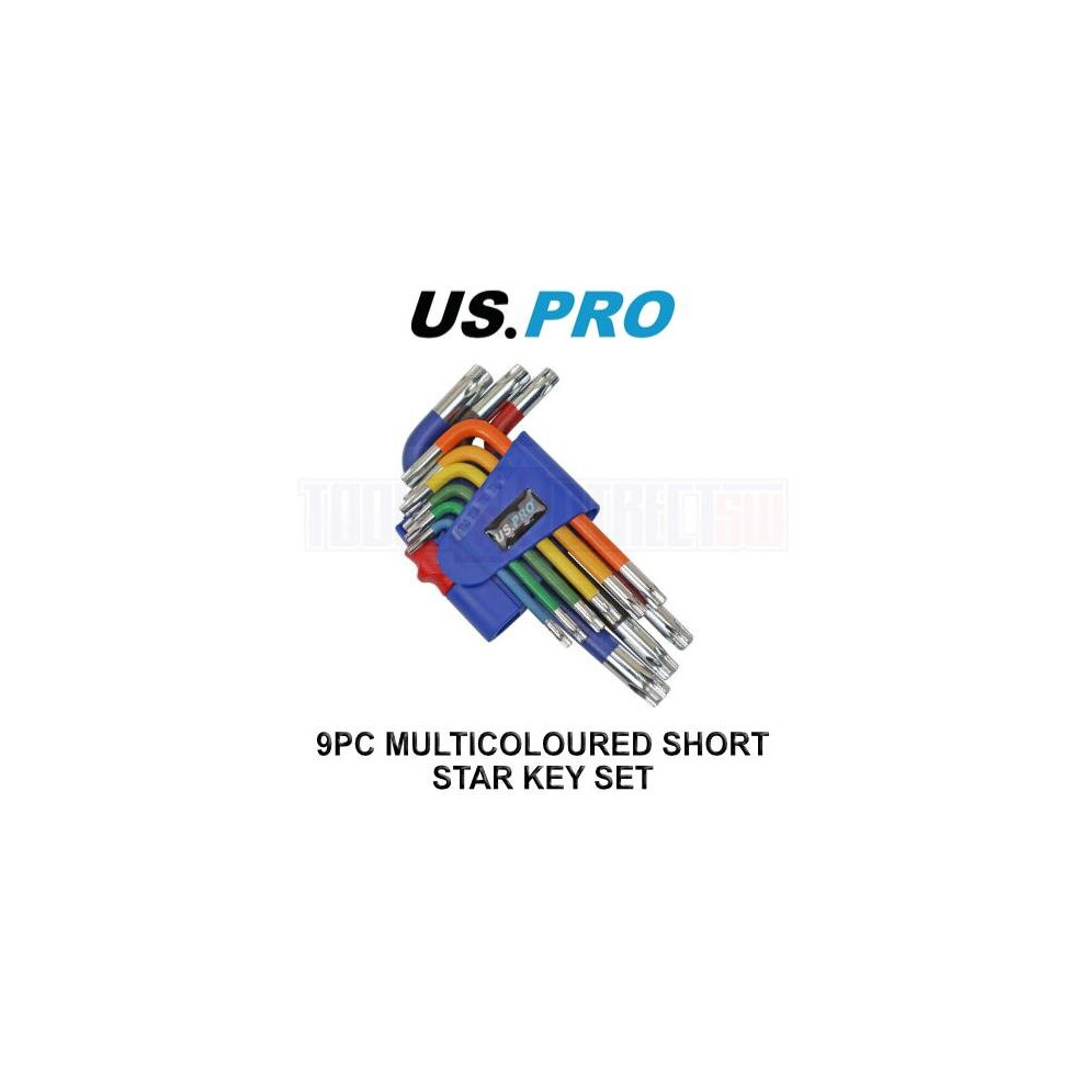 US PRO Tools 9PC Multicoloured Short Star Key Set T10 - T50 1635