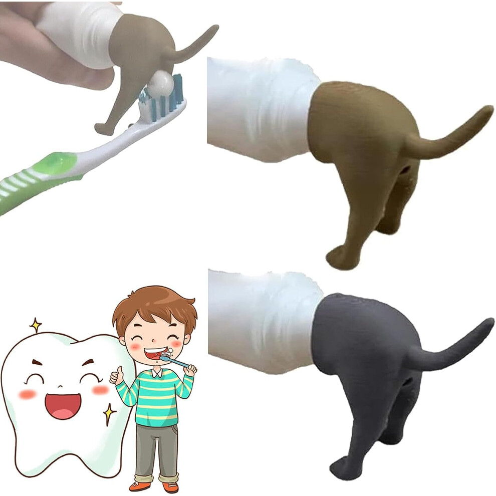 2PCS Pooping Dog Butt Toothpaste Topper Funny Dog Pooping Toothpaste Cap Pooping Dog Butt Toothpaste Squeezer Unique Bathroom Accessories Prank Gift