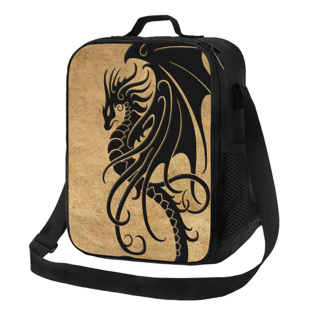 Kids Lunch Bag Flying Black Tribal Dragon Insulated Tote Box for Girls Boys Back to School