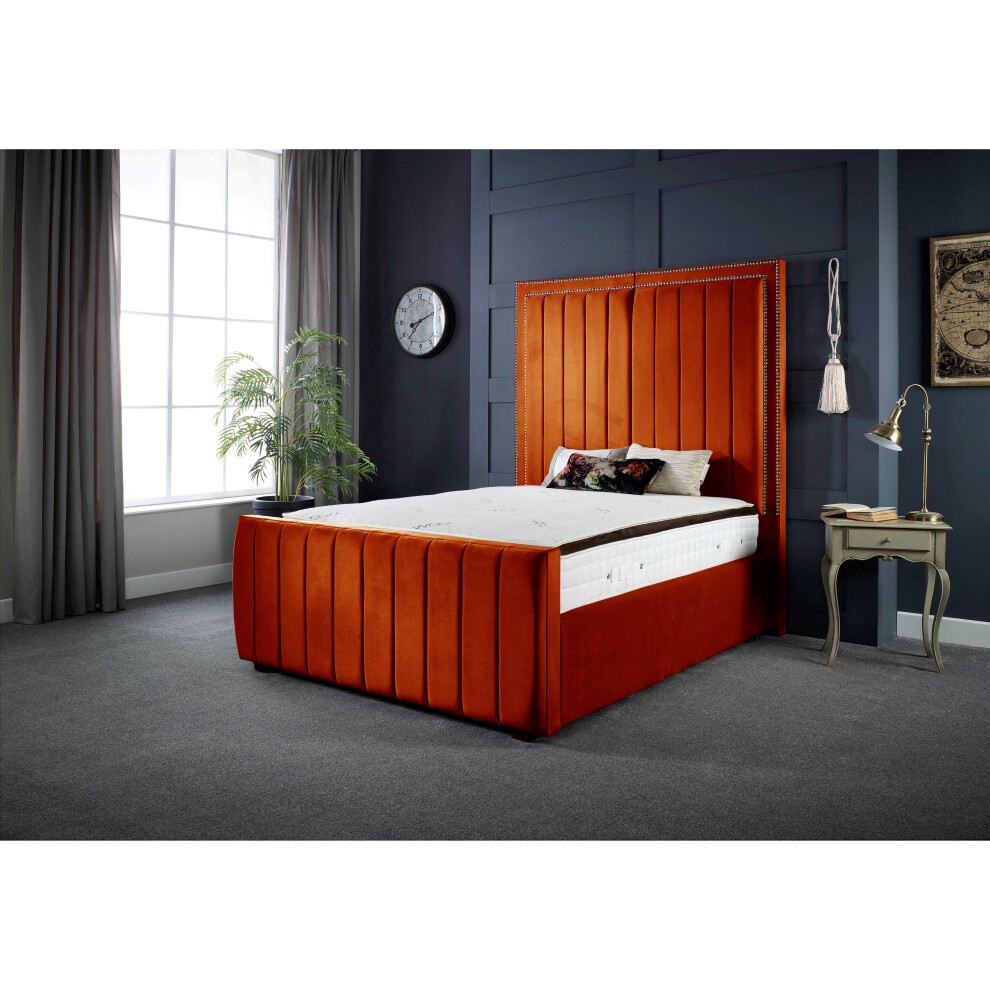 (4FT SMALL DOUBLE) DS Living Milly Panel Soft Orange Velvet Bed Frame