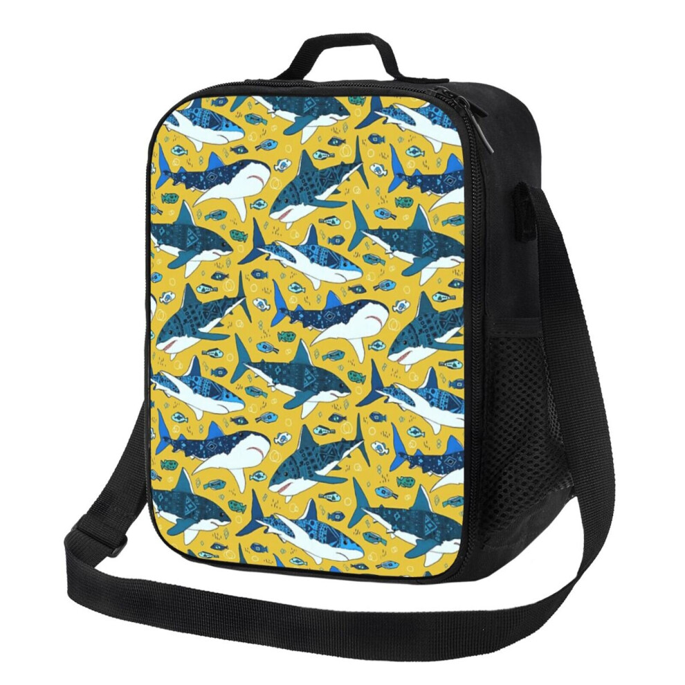 Kids Lunch Bag Sharks On Mustard Insulated Tote Box for Girls Boys Back to School