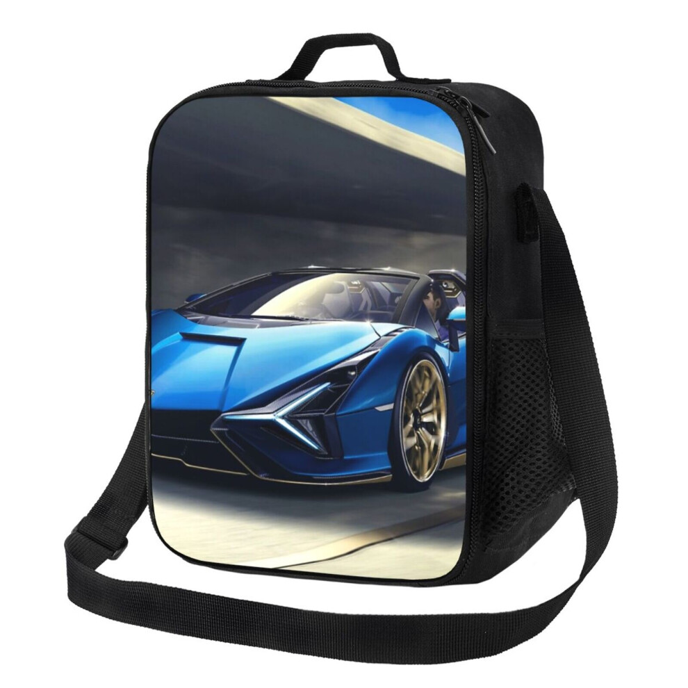 Kids Lunch Bag Blue Luxury Car Insulated Tote Box for Girls Boys Back to School