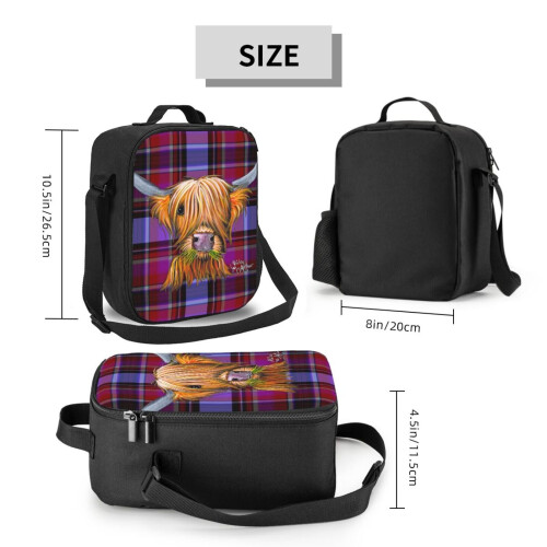 Kids Lunch Bag SCoTTiSH HiGHLaND CoW ' TaRTaN LiTTLe ViKiNG P ' By SHiRLeY MacARTHuR Insulated Tote Box for Girls Boys Back to School 1