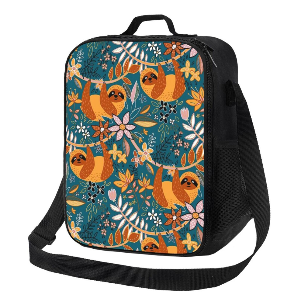 Kids Lunch Bag Happy Boho Sloth Floral Insulated Tote Box for Girls Boys Back to School