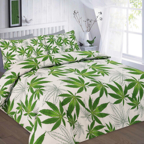 (King, Green ) Cannabis Marijuana Leaf Weed Green Print Duvet Cover and Pillowcase Bedding Set