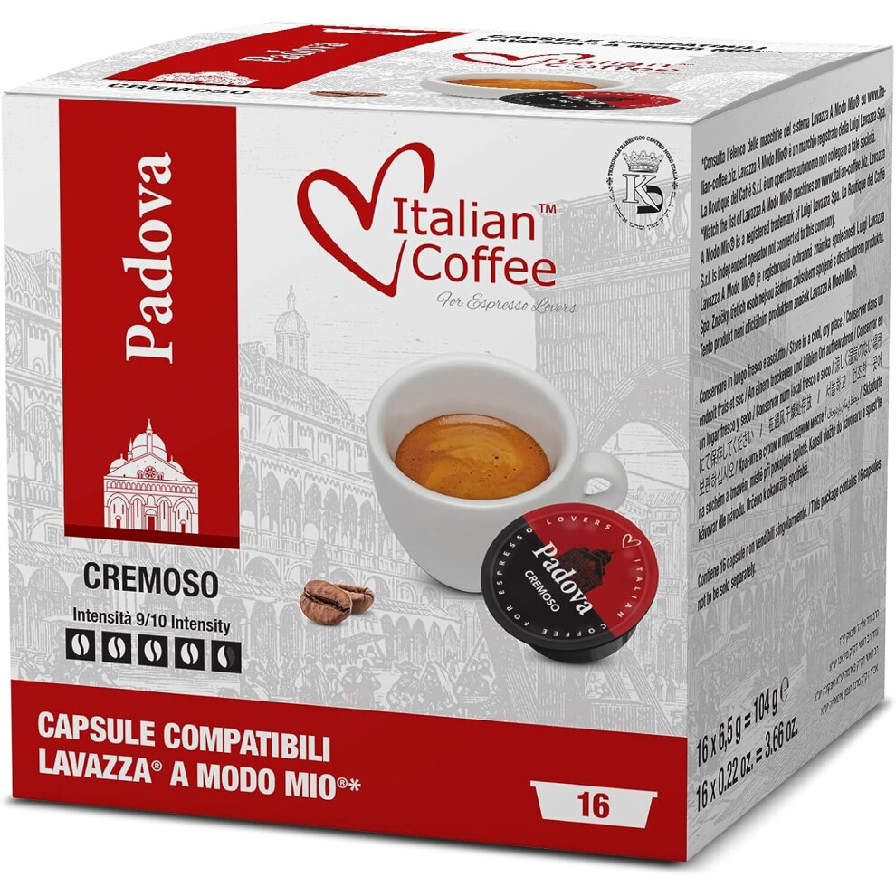 Italian Coffee capsules compatible with Lavazza A Modo Mio machines, Espresso pods ("Padova" Creamy Blend, 128 Pods)