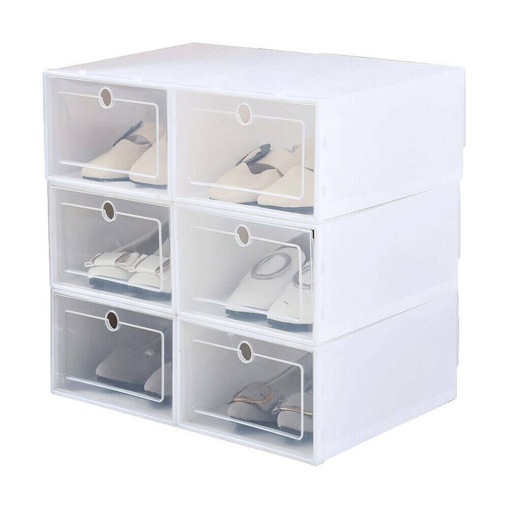 12X Plastic Shoe Storage Boxes Drawer Stackable Foldable Organiser White