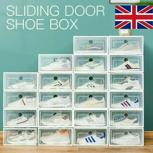 12x Plastic Shoe Storage Boxes Drawer Stackable Foldable Organiser 1
