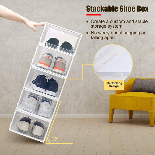 12x Plastic Shoe Storage Boxes Drawer Stackable Foldable Organiser 2