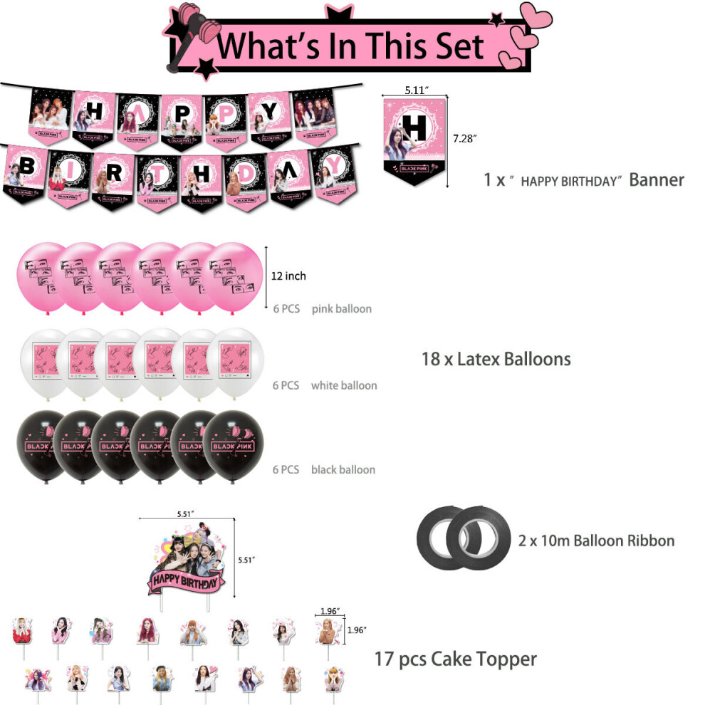(38PCS) Blackpink Jisoo Jennie Rose Lisa Party Supplies Decoration Latex Balloons  Banner
