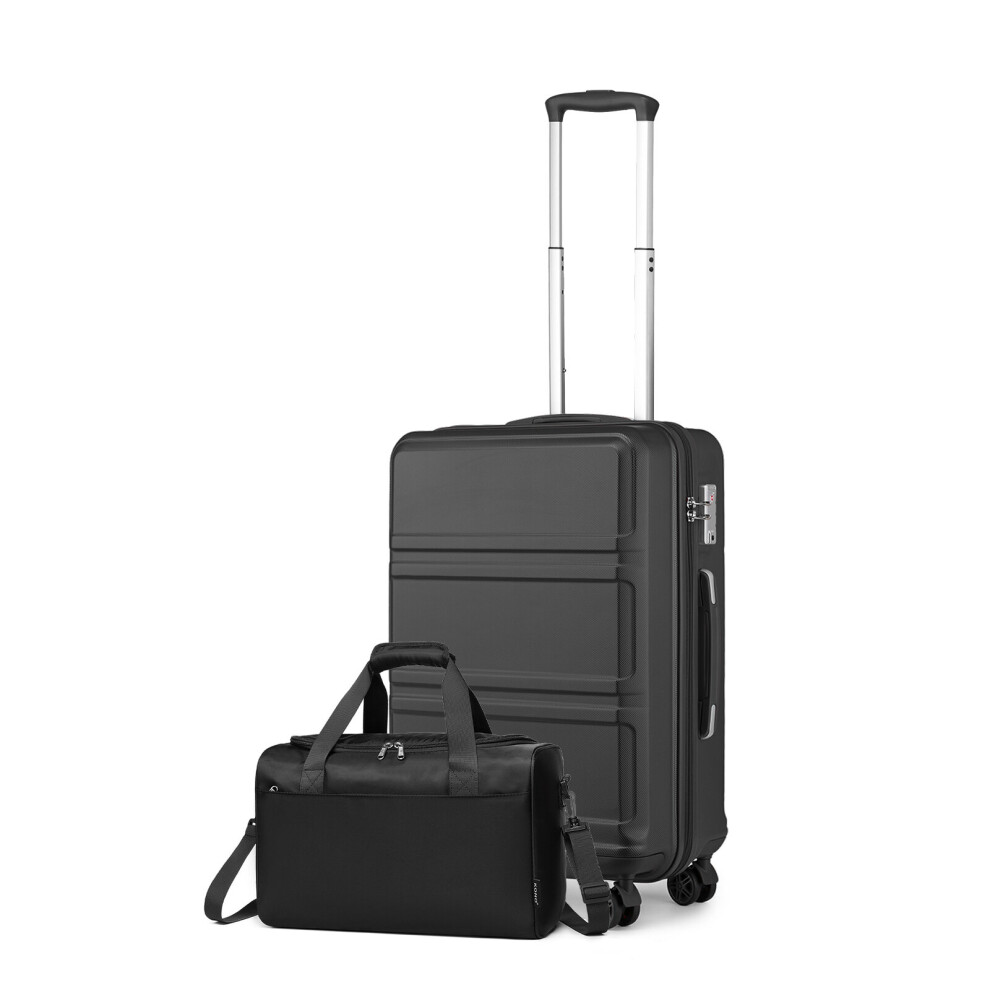 (20 Inch + Travel Bag) KONO 20/24/28 Inch ABS Hard Shell Suitcase Set Trolley Hand Cabin Luggage & Travel Bag-Black