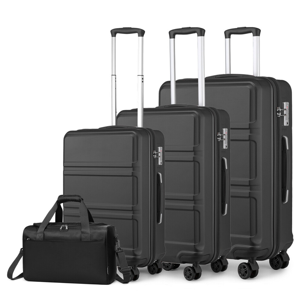 (20/24/28 Inch + Travel Bag) KONO 20/24/28 Inch ABS Hard Shell Suitcase Set Trolley Hand Cabin Luggage & Travel Bag-Black