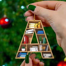 (A) Bookshelf Hanging Decor Book Lover Ornament Christmas Tree Pendant Best Gifts