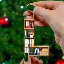 (L) Bookshelf Hanging Decor Book Lover Ornament Christmas Tree Pendant Best Gifts