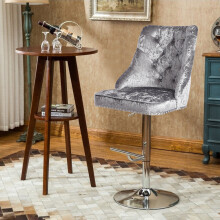 (Silver Grey) Crushed Velvet Bar Stools 360°Swivel High Adjustable